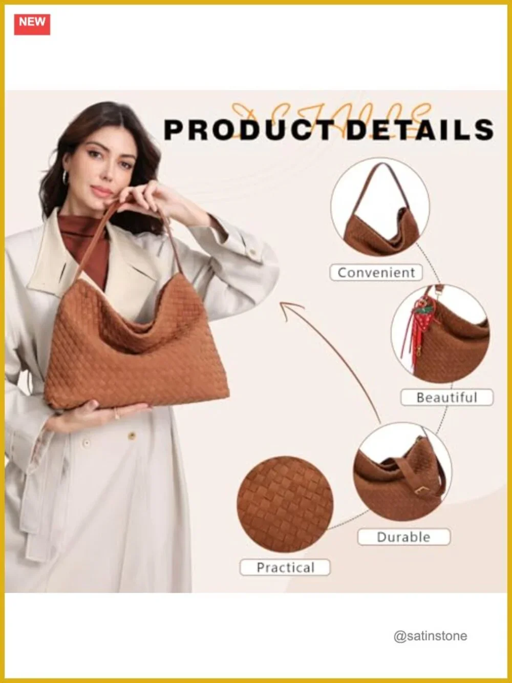 Woven Suede Hobo Shoulder Tote Bag Satchel Crossbody Handbag Purse